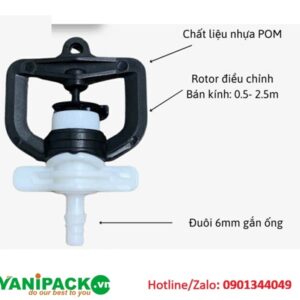 Béc tưới R700 không bù áp đuôi 6ly - 200l/h AT25-AM-R700D6150TRANG