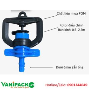 Béc tưới R700 không bù áp đuôi 6ly - 250l/h AT25-AM-R700D6220XANHDUONG