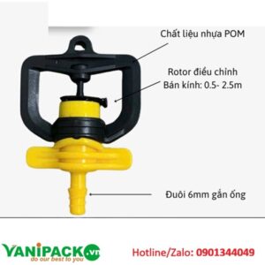 Béc tưới R700 không bù áp đuôi 6ly - 90l/h AT25-AM-R700D6100VANG