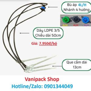 Bộ dây cắm tưới nhỏ giọt 4 hướng bù áp 4 lít/giờ TAT-KNET04