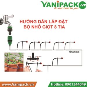 Bộ tưới nhỏ giọt 20 Béc 8 tia [Lắp vòi trực tiếp] TAT-KIT03