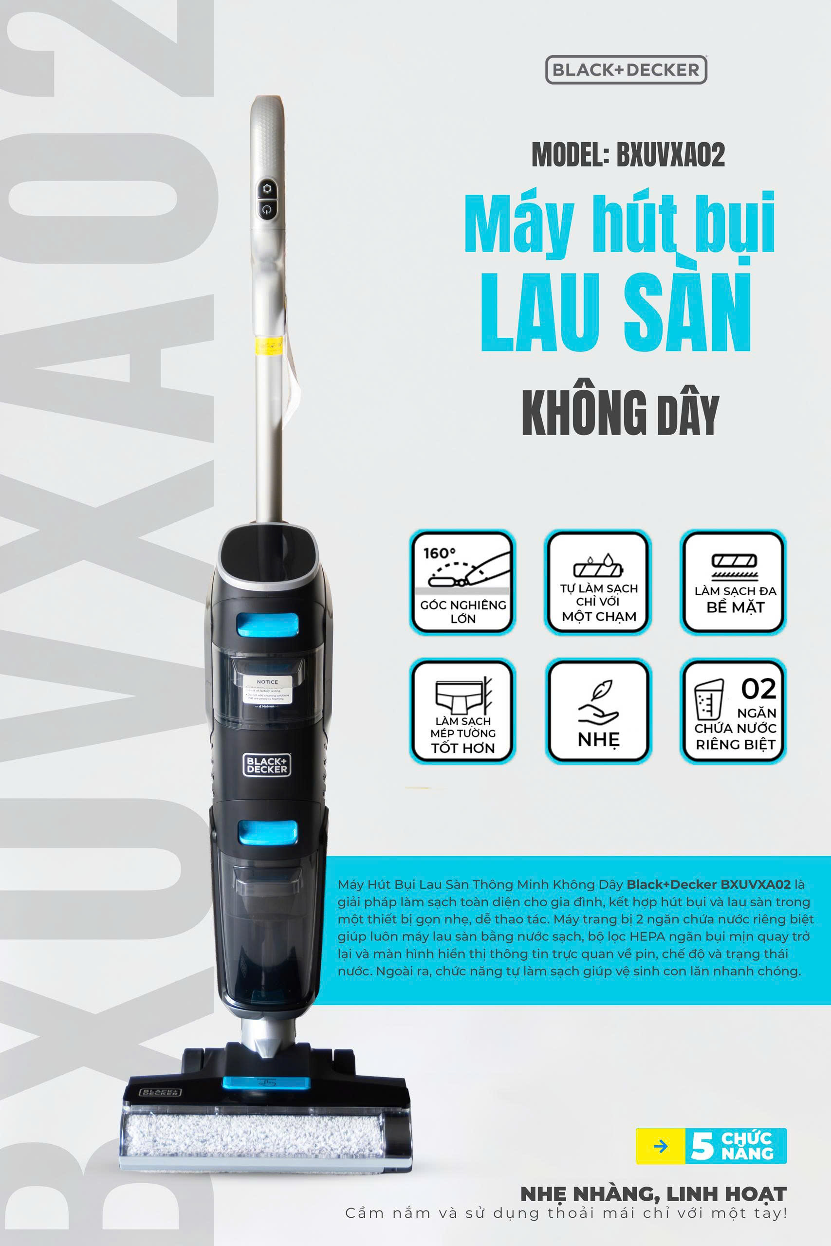 Máy hút bụi lau sàn thông minh không dây black+decker Stanley BXUVXA02 - Ảnh 3