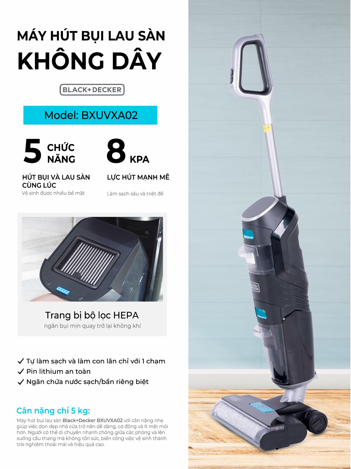 Máy hút bụi lau sàn thông minh không dây black+decker Stanley BXUVXA02 - Ảnh 4