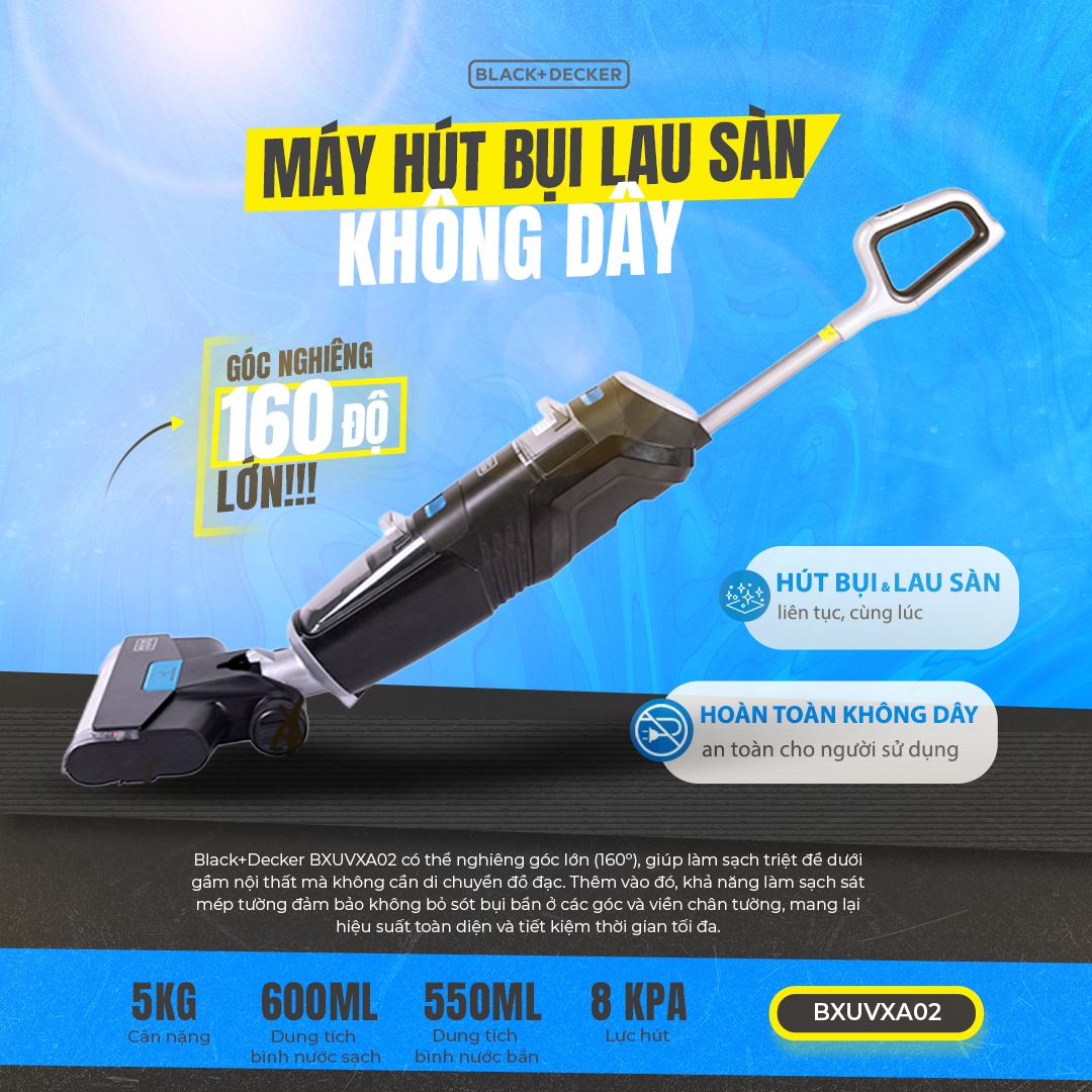 Máy hút bụi lau sàn thông minh không dây black+decker Stanley BXUVXA02