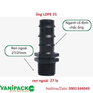 Nối Ren ngoài 27 ra ống 25mm AT25-PKLD-NGRN2725