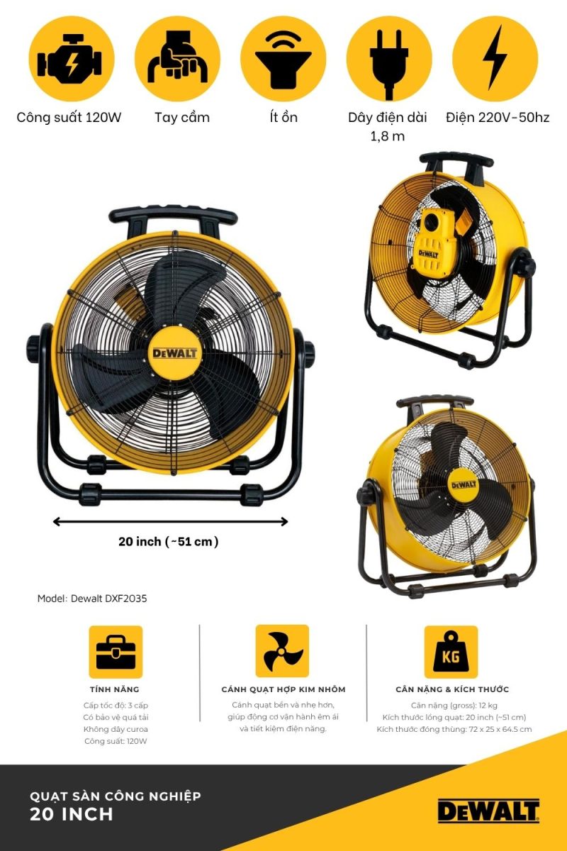 Quạt Công nghiệp Dewalt 20″ DXF2035 - Ảnh 3