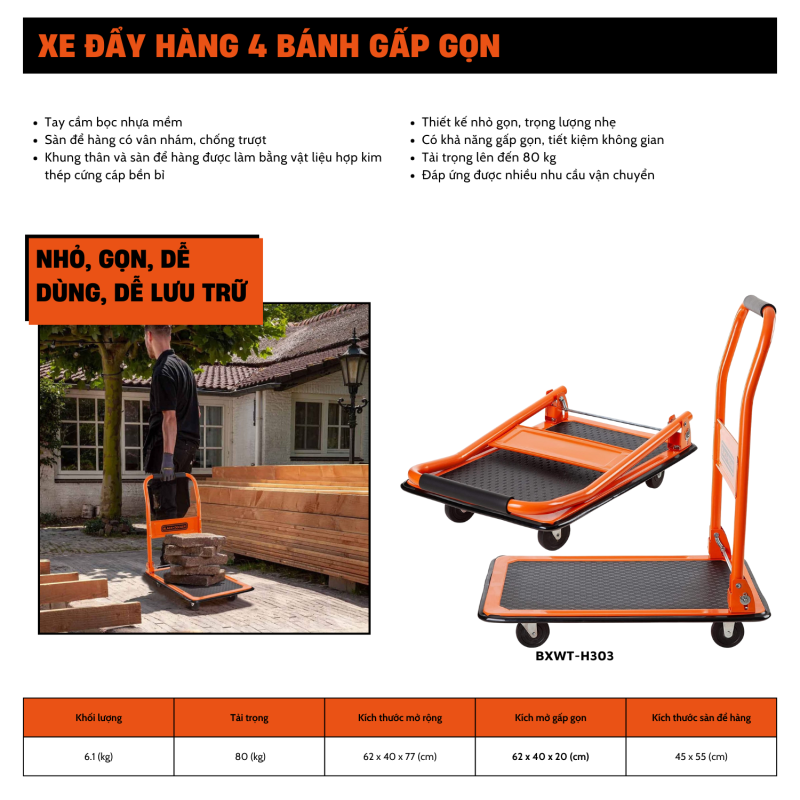 Xe đẩy hàng 4 bánh black and decker h303 – tải trọng 80/100kg. - Ảnh 2