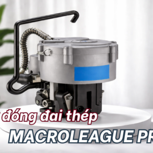 Máy đóng đai thép khí nén PR45 3 chức năng căng siết – bấm khóa – cắt dây, lực siết 80%, dây thép 16–19mm dày 0.8–1.0mm